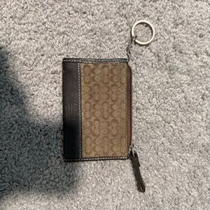 Coach Tan and Black Signature Keychain Wallet y2k
